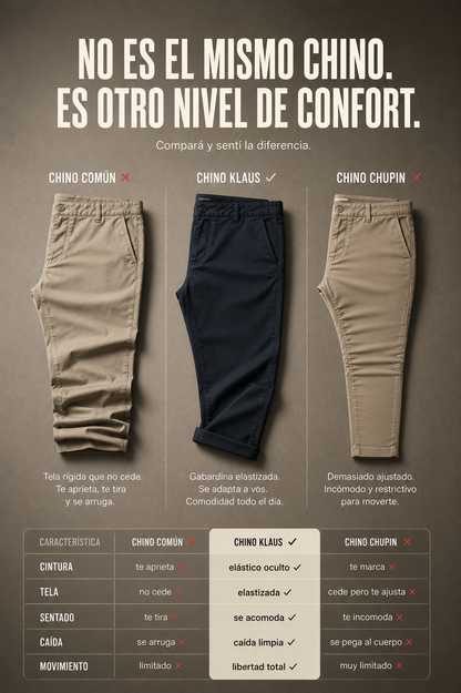 PANTALON CHINO KLAUS - MAXIMA COMODIDAD, CALCE INTELIGENTE.