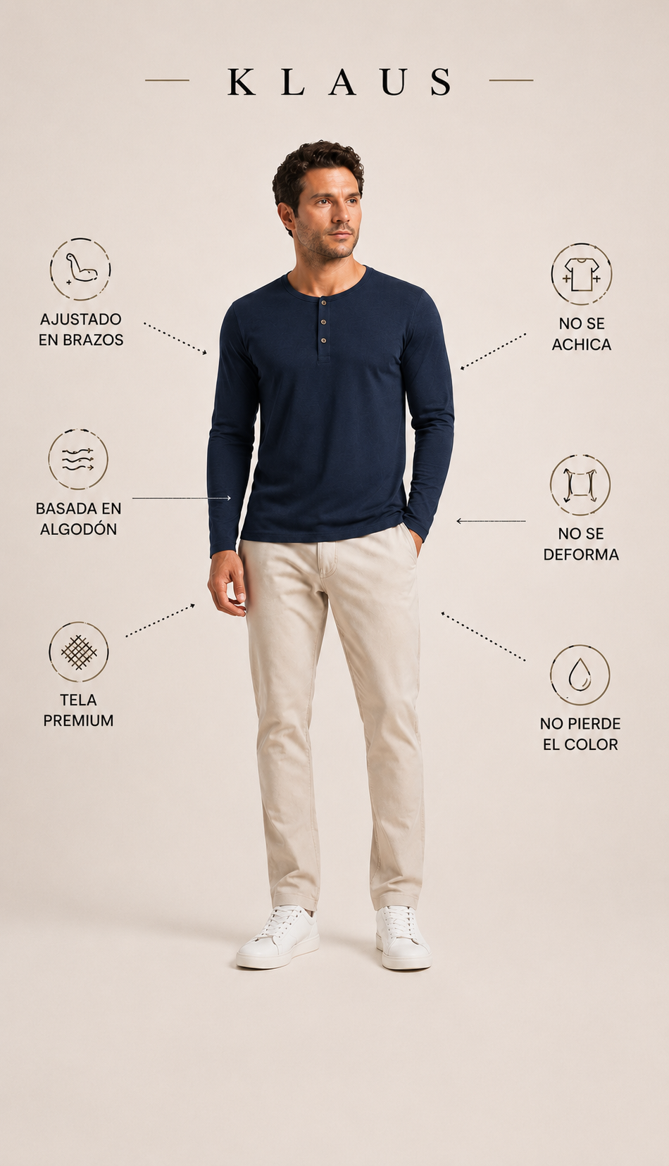 Henley Klaus- Ajustada en brazos, Suelta en Abdomen