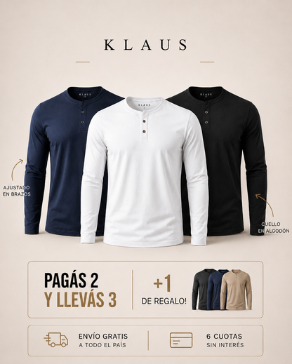 Henley Klaus- Ajustada en brazos, Suelta en Abdomen
