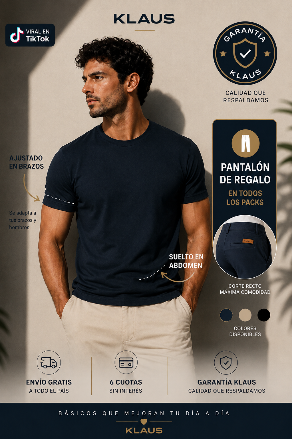 Remera Klaus - Ajustada en brazos, Suelta en Abdomen + Pantalon de regalo