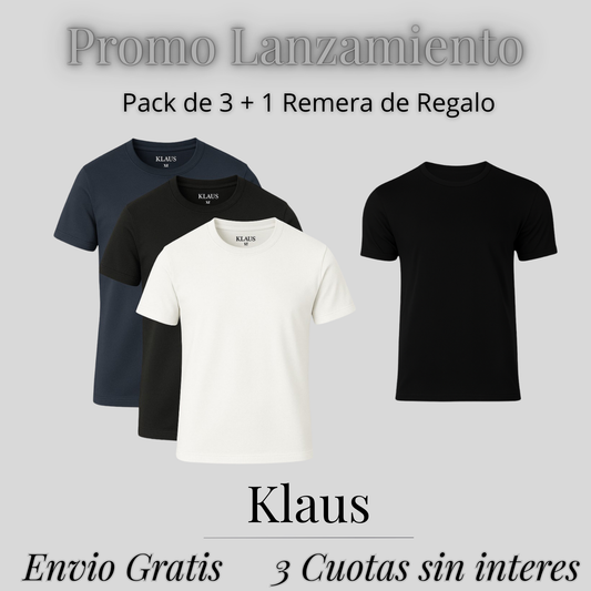 Pack x3+1 Remera de regalo Basicas ajustada en Pecho Suelta en abdomen - Fit Klaus